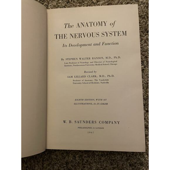 The Anatomy of the Nervous System Its Development & Function Stephen Ranson 1948 - Picture 6 of 8